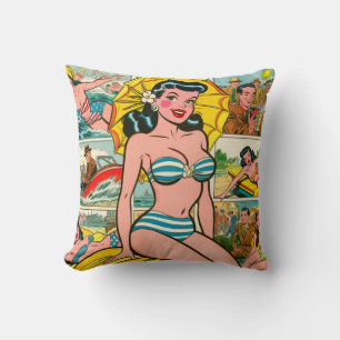 Retro Bikini Girl Summer Comic Kissen
