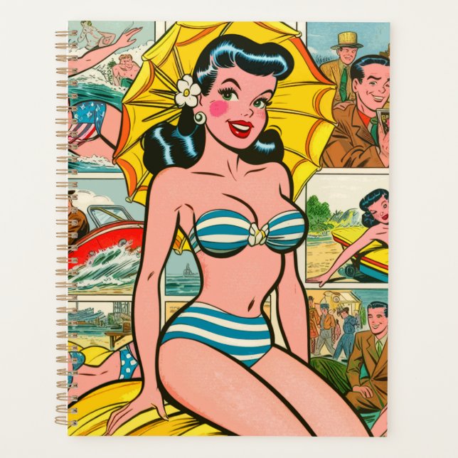 Retro Bikini Girl Summer Comic Planer (Vorderseite)