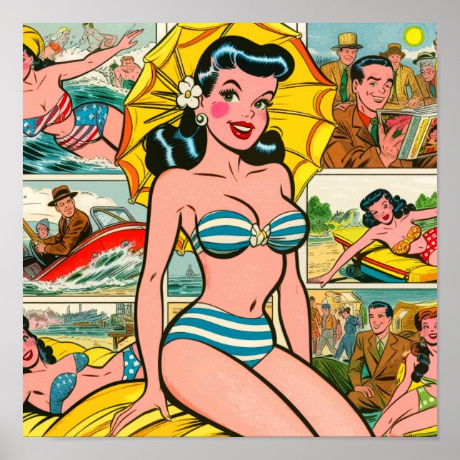 Retro Bikini Girl Summer Comic Poster (Vorne)