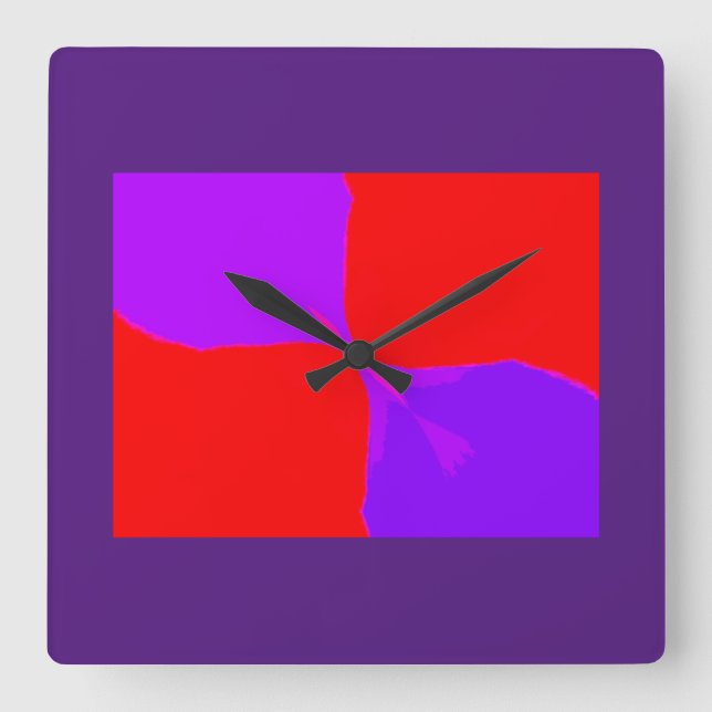 Retro Bild 1 lila u. rotes Quadrat-Wand-Uhr Quadratische Wanduhr (Vorderseite)