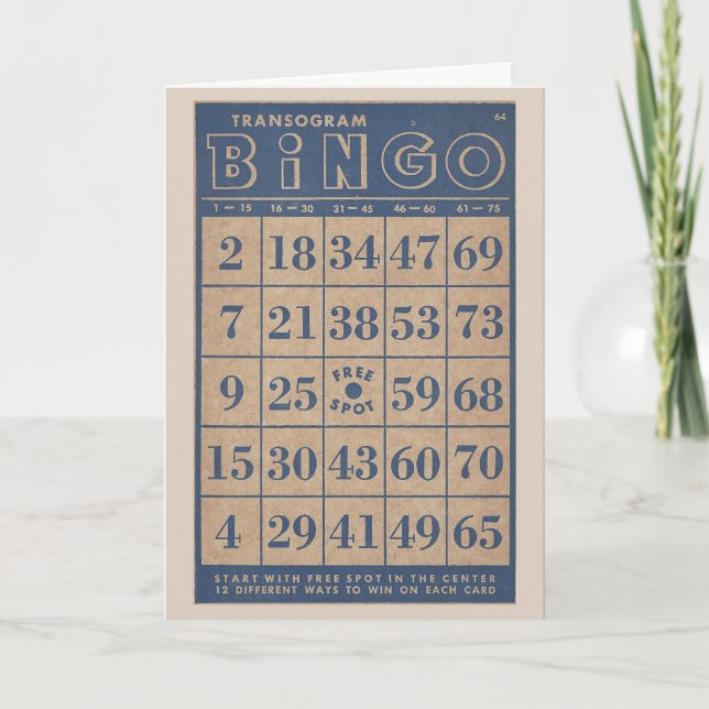 Retro Bingo-Karten-Blau und TAN Karte (Vorderseite)