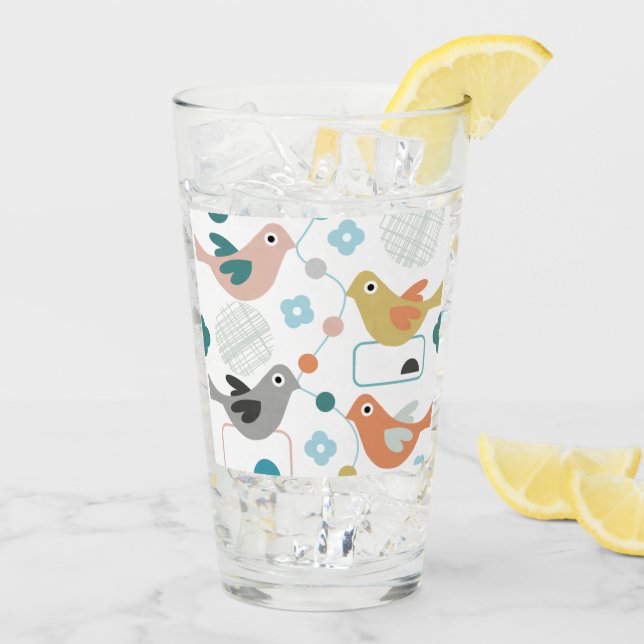 Retro Birds Blume Niedlich Modernes Mittelalter Glas (Rückseite Ice)