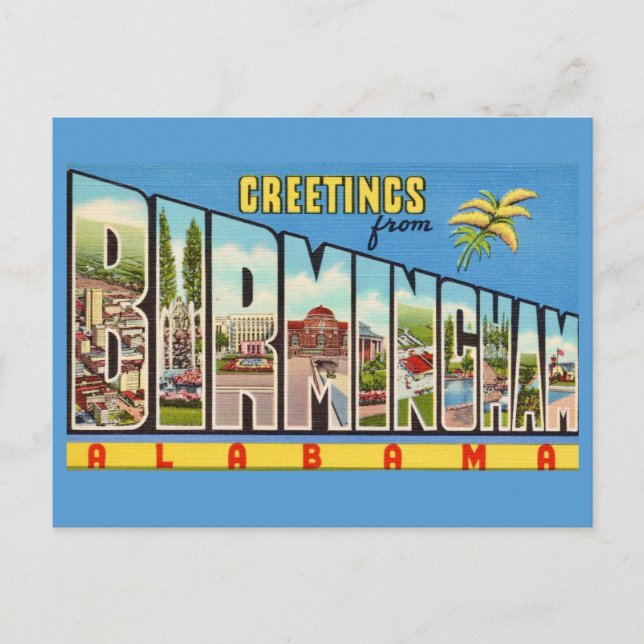 Retro Birmingham AL Greeting Postkarte (Vorderseite)