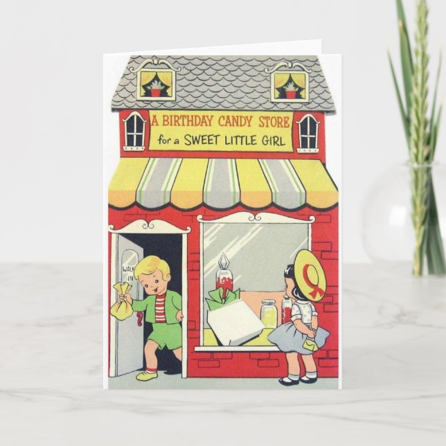 Retro Birthday Card für süße kleine Mädchen Karte (Vorderseite)