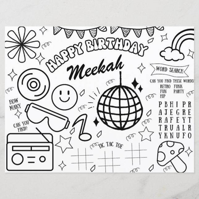 Retro Birthday Farbing Page Groovy 90er Party (Vorderseite)