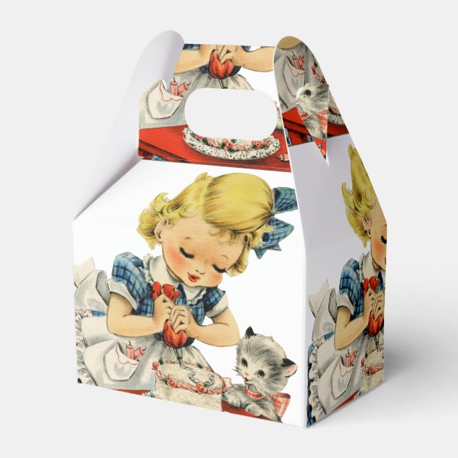 Retro Birthday Girl Cake Cat Children Artwork Geschenkschachtel (Vorderseite)