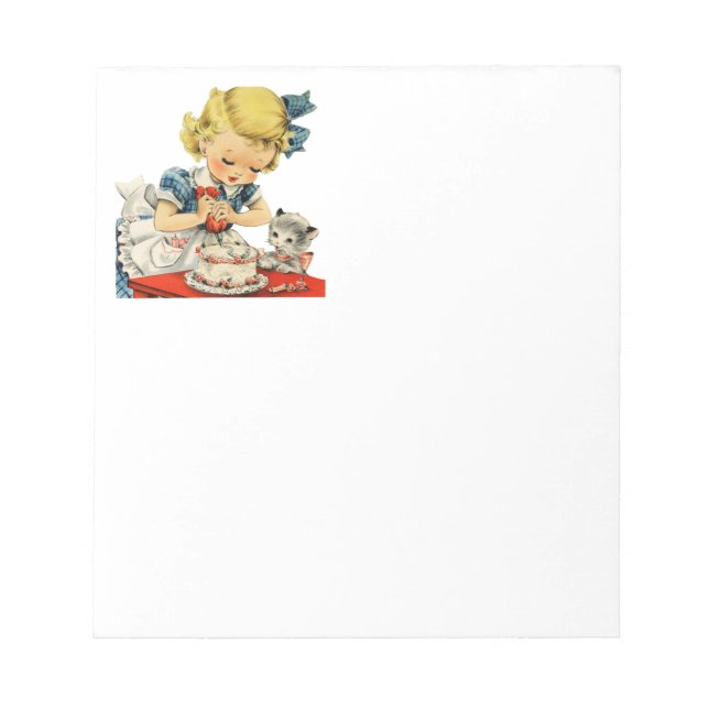 Retro Birthday Girl Cake Cat Children Artwork Notizblock (Vorderseite)