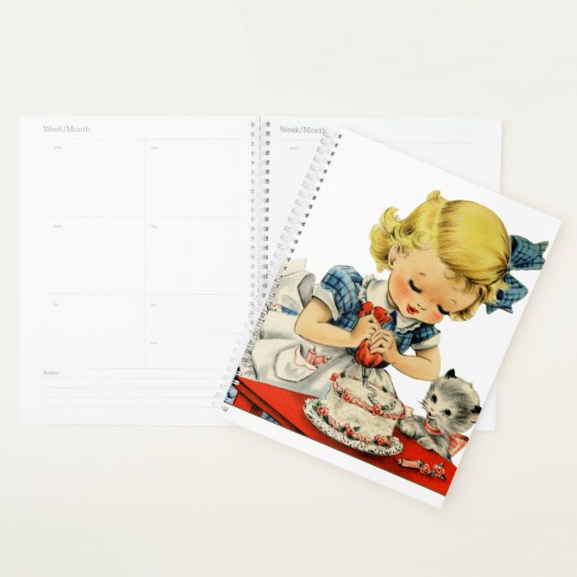Retro Birthday Girl Cake Cat Children Artwork Planer (Anzeige)