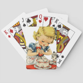 Retro Birthday Girl Cake Cat Children Artwork Spielkarten