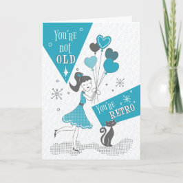 Retro Birthday Girl mit Herzblasen und Schwarz Karte