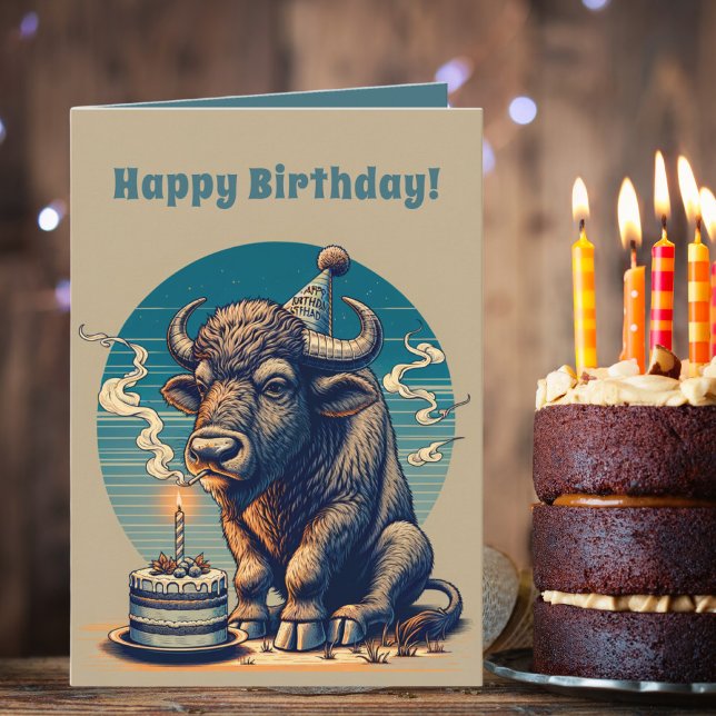 Retro Bison Buffalo Happy Birthday Karte (Von Creator hochgeladen)