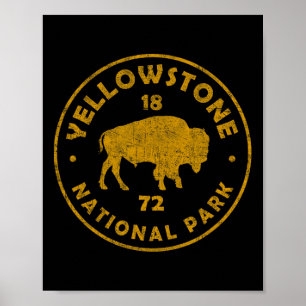 Retro Bison Yellowstone Nationalpark 1872 Wandern Poster