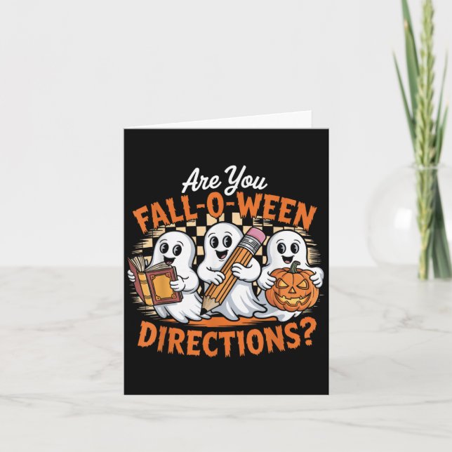 Retro Bist du Fall O Ween Richtungen Geist Hallowe Karte (Vorderseite)