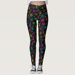 Retro Black and Neon Doodle Pattern der 80er/90er  Leggings