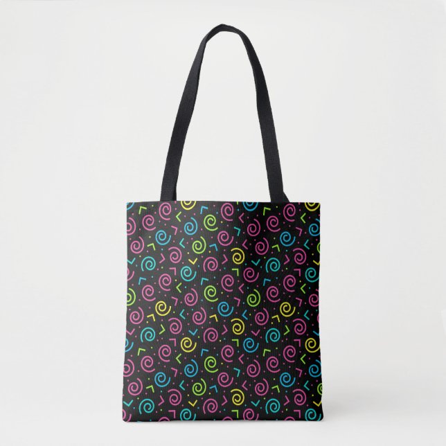 Retro Black and Neon Doodle Pattern der 80er/90er  Tasche (Vorderseite)