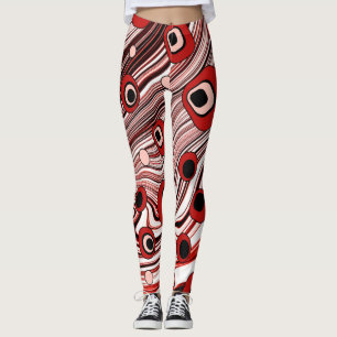 Retro Black and Red Groovy und Niedliche Wavy Art Leggings