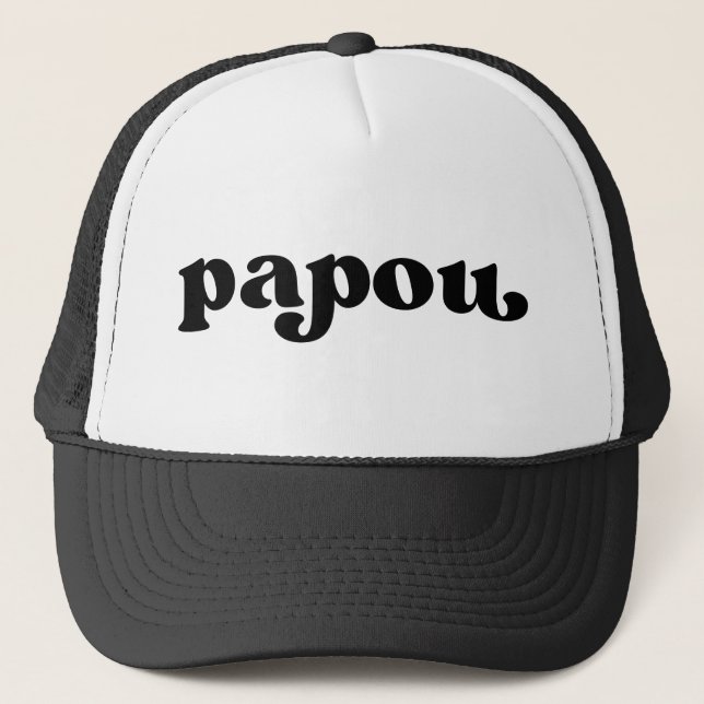 Retro Black and White Grandpa Greek Papou Truckerkappe (Vorderseite)