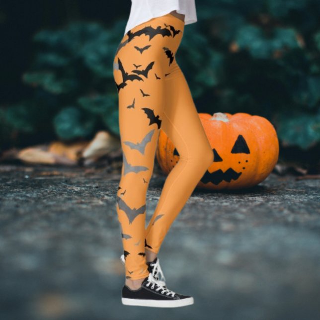 Retro Black Bats Kürbis Girlie Minimales Halloween Leggings (Von Creator hochgeladen)