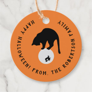 Retro Black Cat auf dem MondHalloween Geschenkanhänger