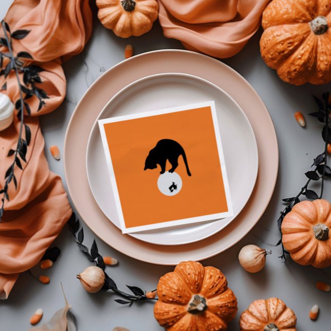 Retro Black Cat auf dem MondHalloween Serviette (Von Creator hochgeladen)