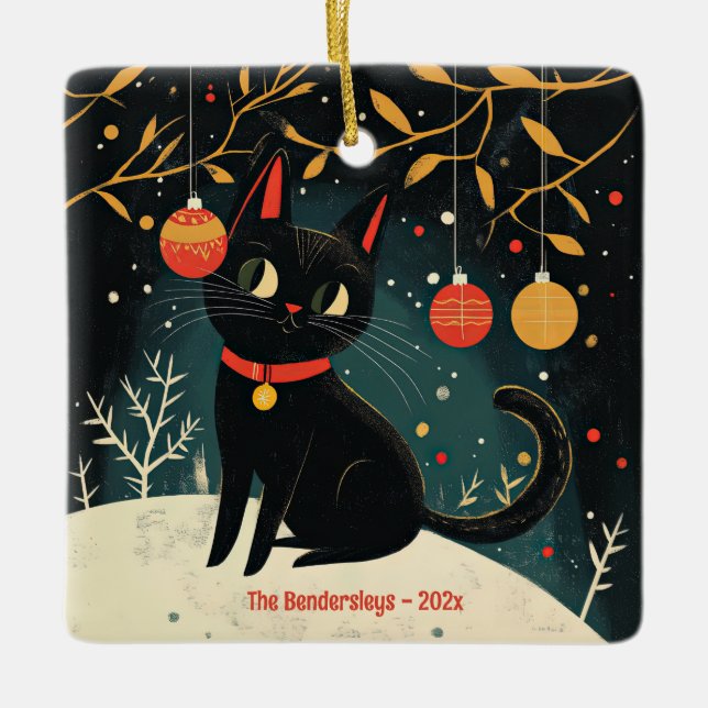 Retro Black Cat Fun Urlaub Keramikornament (Vorderseite)