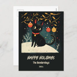 Retro Black Cat Fun Urlaub Postkarte