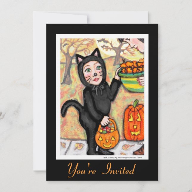 Retro Black Cat Halloween Kostümeinladung Einladung (Vorderseite)