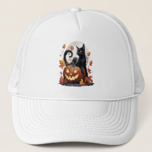 Retro Black Cat Halloween Moon Kostüm Beängstigend Truckerkappe