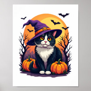 Retro Black Cat Halloween Pumpkin-Kostüm für Männe Poster