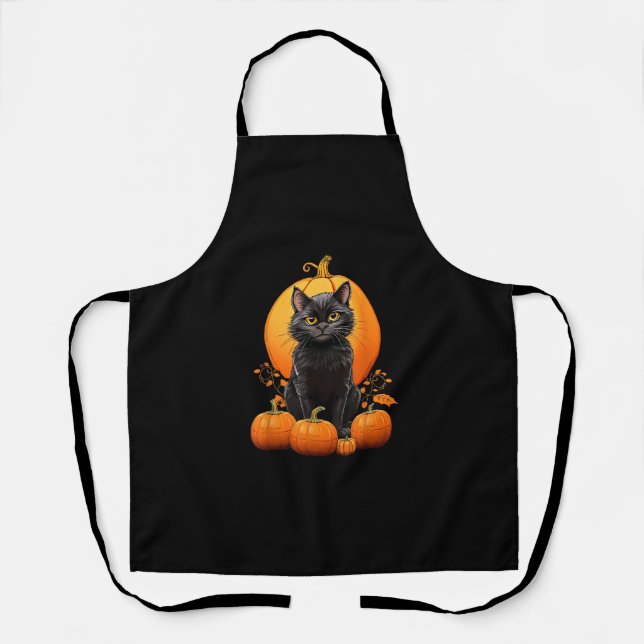 Retro Black Cat Halloween Pumpkleider Kostüm für F Schürze (Vorderseite)
