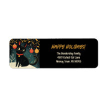 Retro Black Cat Holiday Fun Return Address Labels
