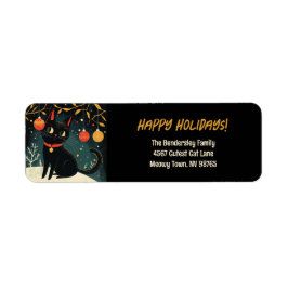 Retro Black Cat Holiday Fun Return Address Labels