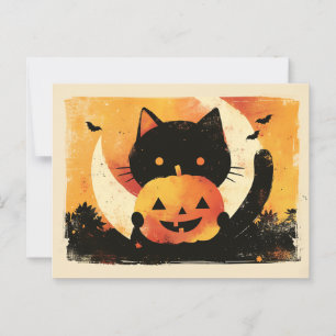 Retro Black Cat mit Jack O' Lantern Postkarte
