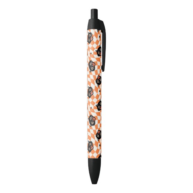 Retro Black Cat Orange Karo Muster Kugelschreiber (Unterseite (Vertikal))