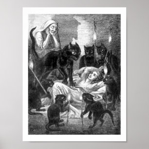 Retro Black Cat Party zeichnend Poster
