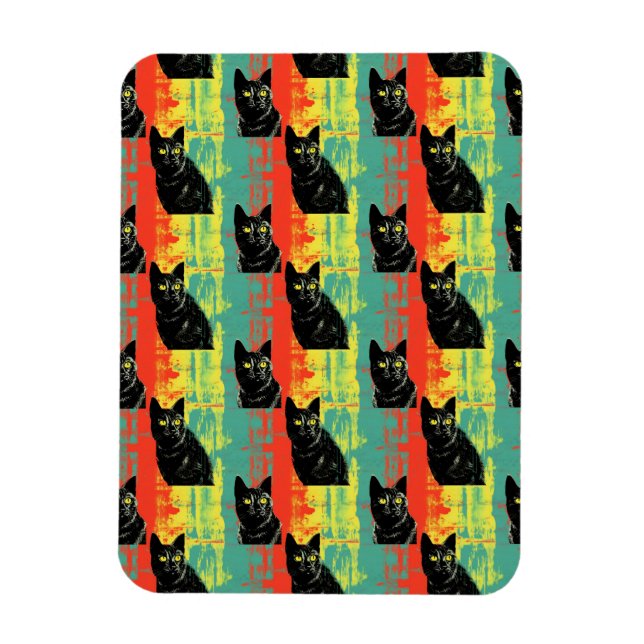 Retro Black Cat Pattern Magnet (Vertikal)