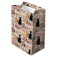 Retro Black Cat Pink Halskette Collage
