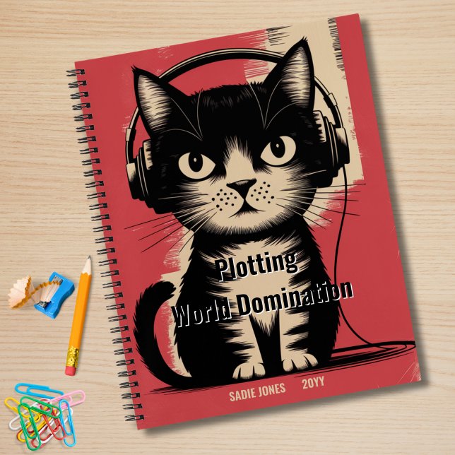 Retro Black Cat, Plotting World Domination, Funny Notizbuch (Von Creator hochgeladen)