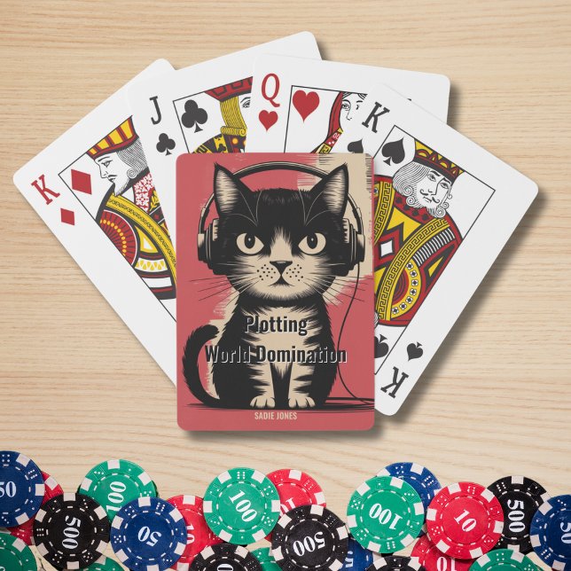 Retro Black Cat, Plotting World Domination, Funny Spielkarten (Von Creator hochgeladen)