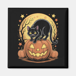 Retro Black Cat Pumpkin Funny Halloween Magnet