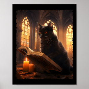 Retro Black Cat Reading Buch Vintag Halloween Boo Poster