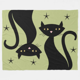 Retro Black Cat, Weizengras Fleecedecke