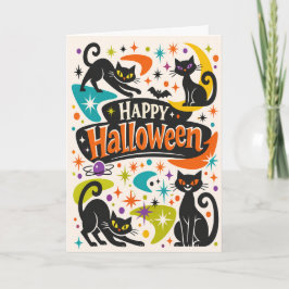 Retro Black Cats Halloween Karte