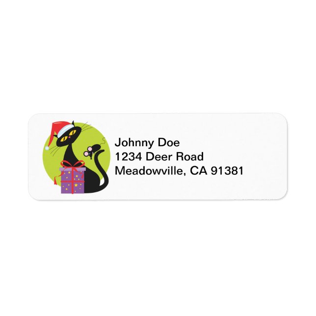 Retro Black Christmas Kitty and Mouse Label (Vorne)