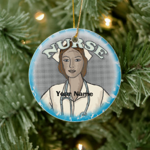 Retro Black Female Nurse Keramik Ornament
