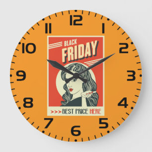 Retro-Black-Friday-Pop-Art-Pin-Up-Girl Große Wanduhr