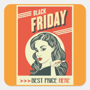 Retro-Black-Friday-Pop-Art-Pin-Up-Girl Quadratischer Aufkleber