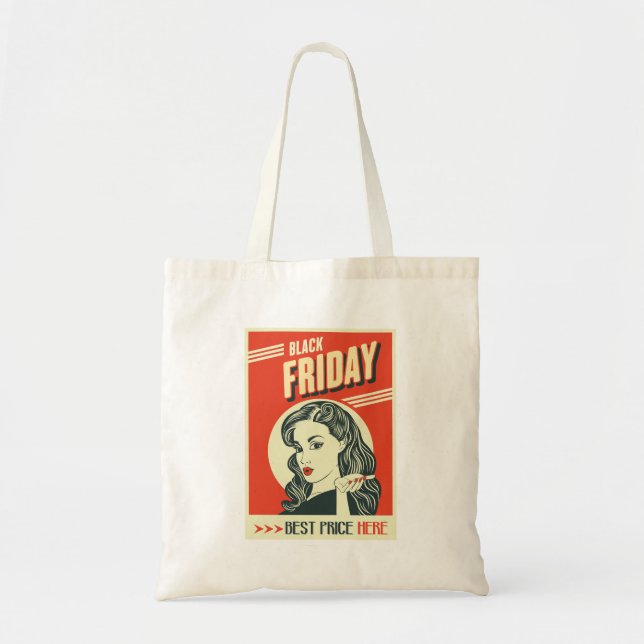 Retro Black Friday Pop Art Pin-Up Girl Tragetasche (Vorne)