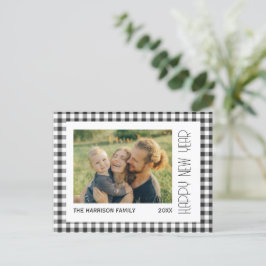 Retro Black Gingham Kariertes New Year Foto Postkarte