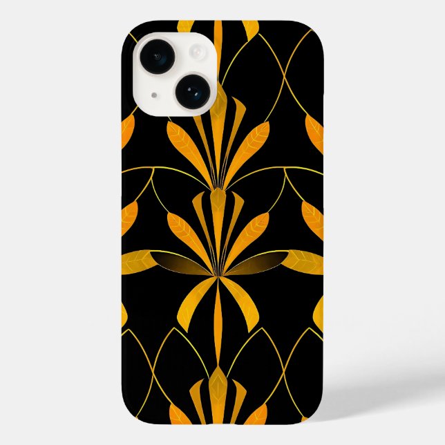 Retro Black Gold Floral Pattern iPhone Case (Rückseite)